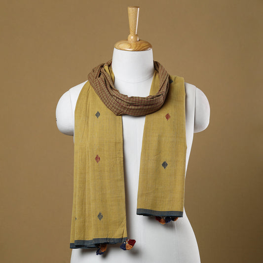 Yellow - Srikakulam Jamdani Buti Handloom Cotton Stole 08