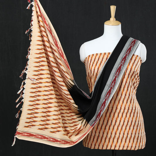 Peach -3pc Pochampally Ikat Weave Cotton Suit Material Set