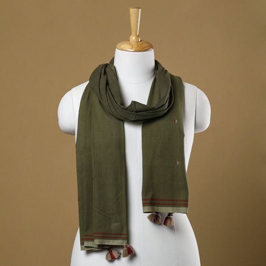 Green - Srikakulam Jamdani Buti Handloom Cotton Stole 17