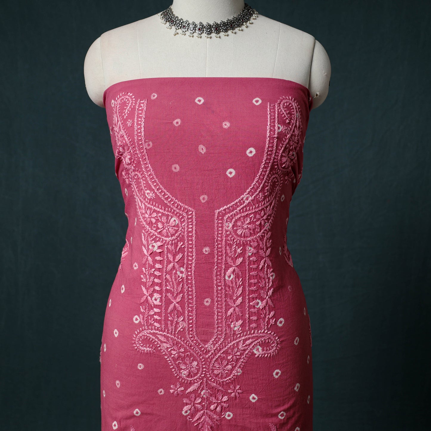 Lucknowi Chikankari Hand Embroidered Cotton Unstitched Kurta Material (2.7M) 01