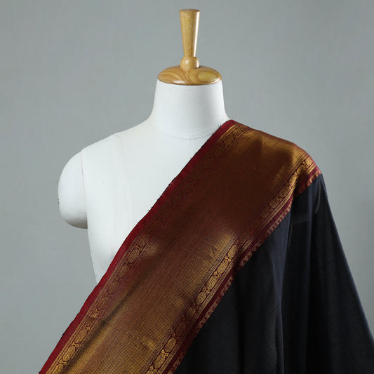 Black - Prewashed Dharwad Mercerised Cotton Zari Border Fabric 02
