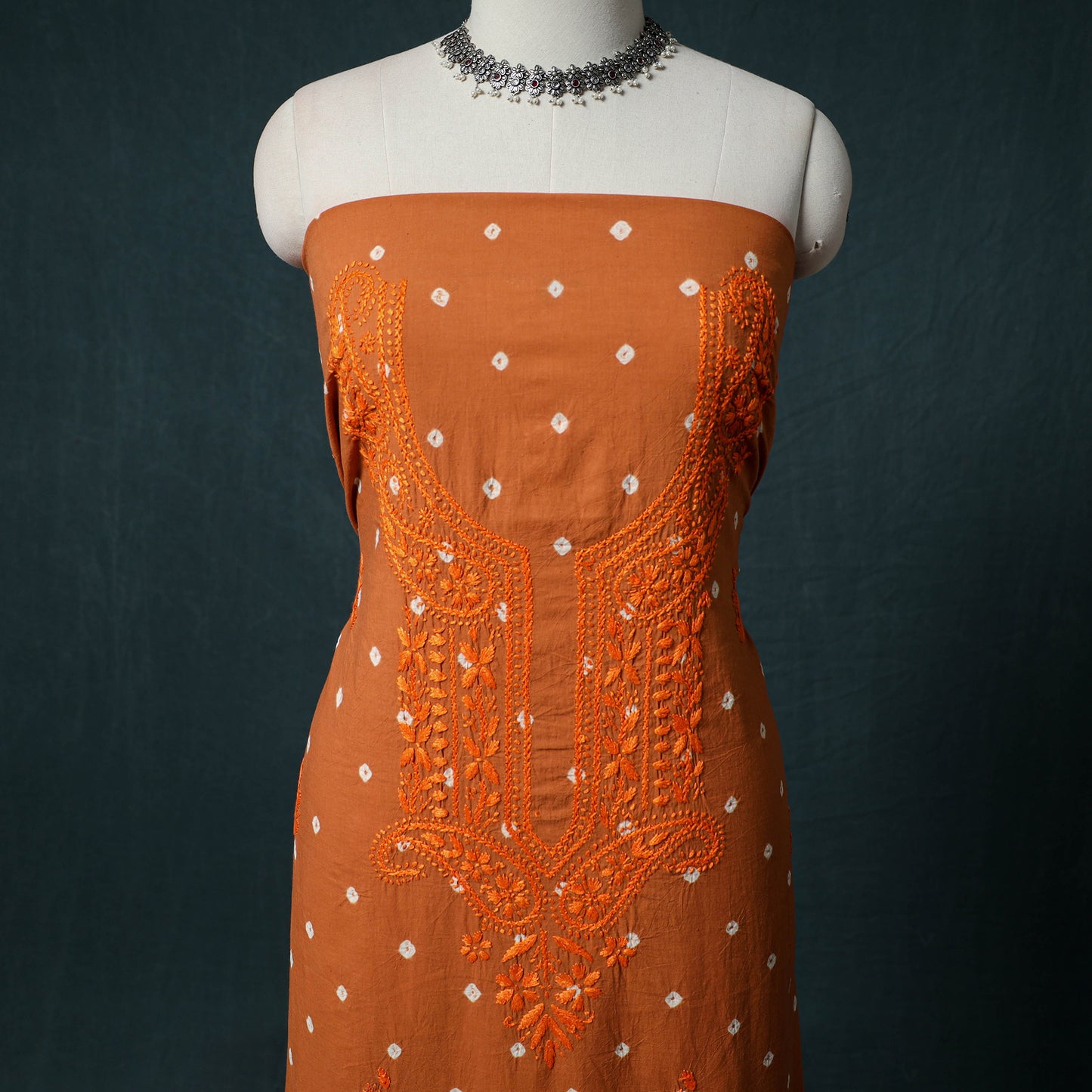 Lucknowi Chikankari Hand Embroidered Cotton Unstitched Kurta Material (2.7M) 06