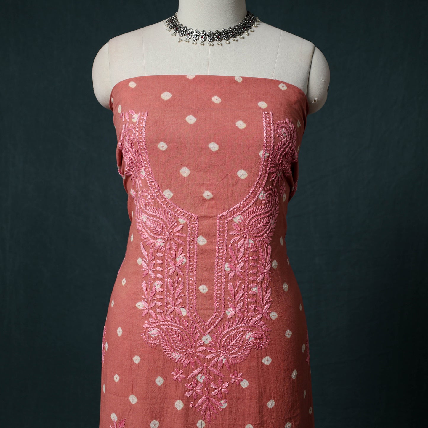 Lucknowi Chikankari Hand Embroidered Cotton Unstitched Kurta Material (2.7M) 07
