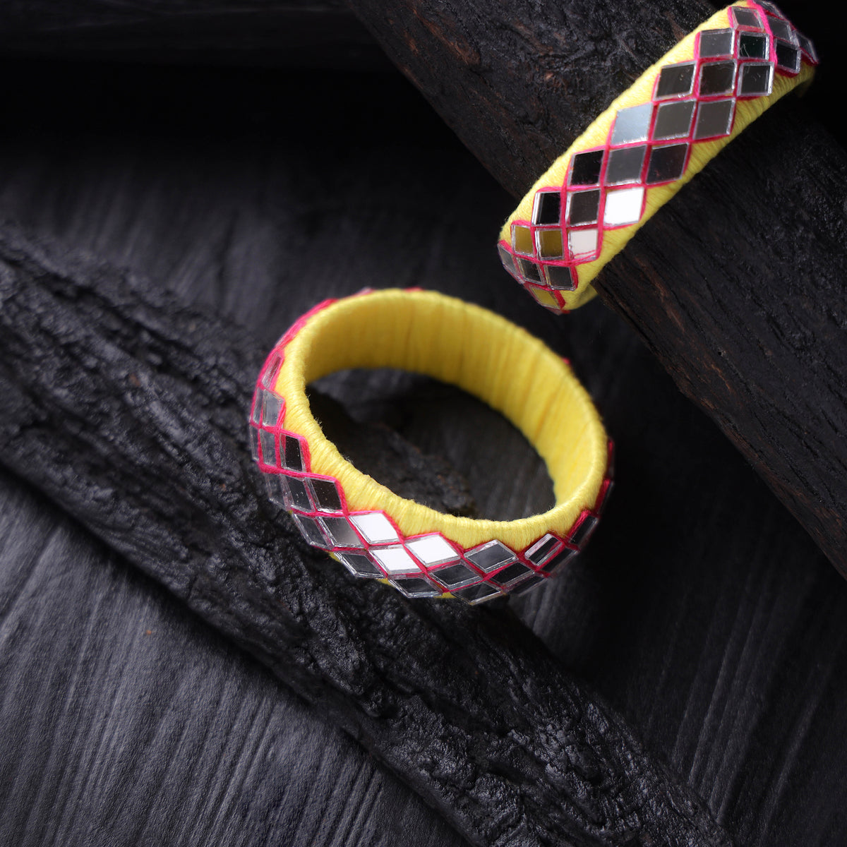 Mirror Work Thread Handmade Bangle (Set of 2) 08