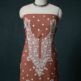 Lucknowi Chikankari Hand Embroidered Cotton Unstitched Kurta Material (2.7M) 10