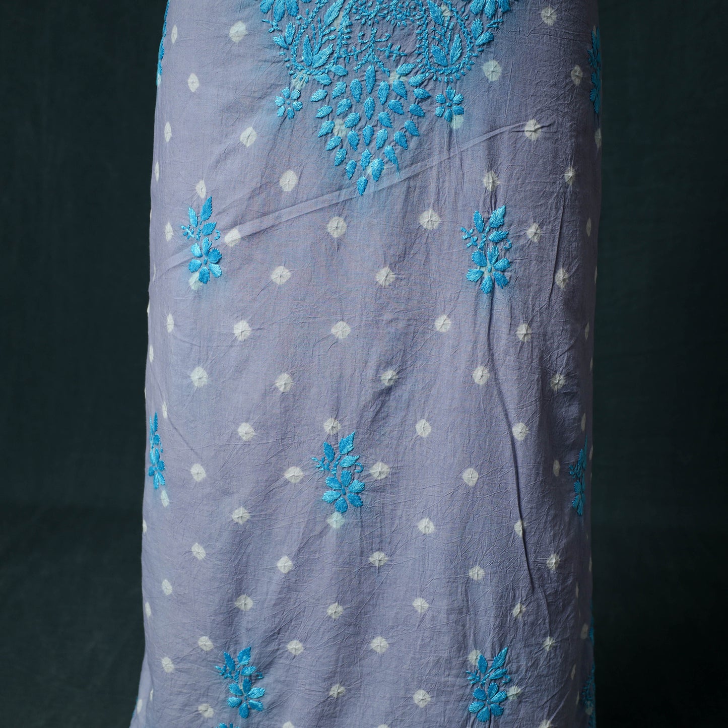 Lucknowi Chikankari Hand Embroidered Cotton Unstitched Kurta Material (2.7M) 11
