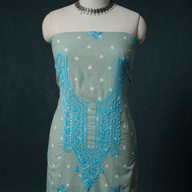 Lucknowi Chikankari Hand Embroidered Cotton Unstitched Kurta Material (2.7M) 12