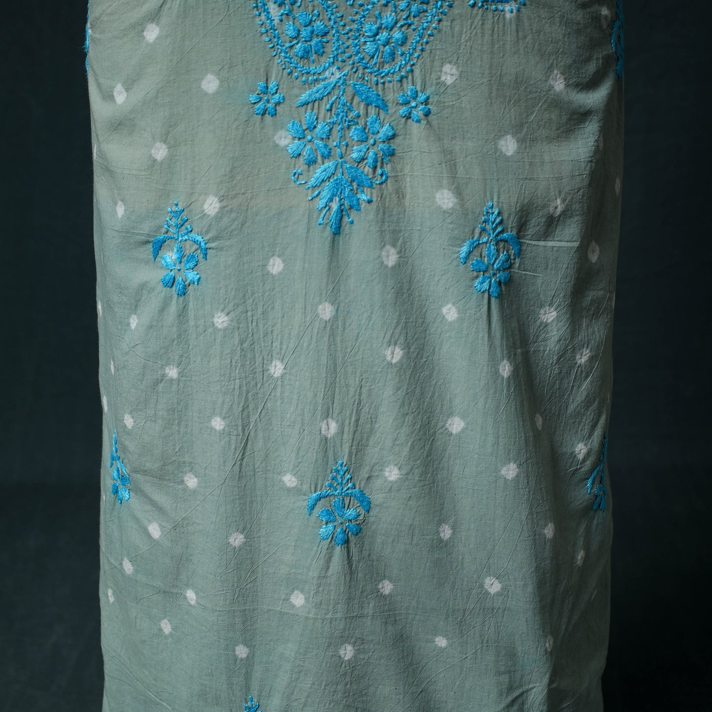 Lucknowi Chikankari Hand Embroidered Cotton Unstitched Kurta Material (2.7M) 12