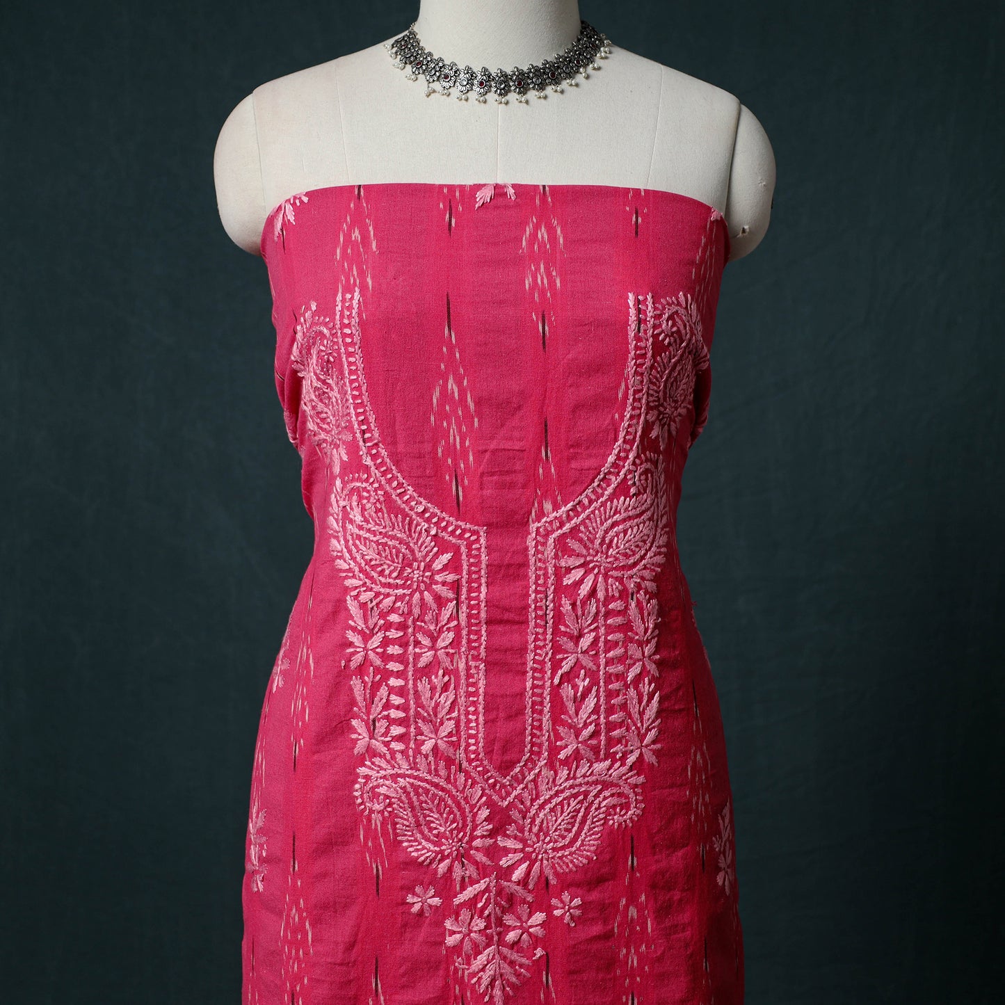 Lucknowi Chikankari Hand Embroidered Cotton Unstitched Kurta Material (2.7M) 13