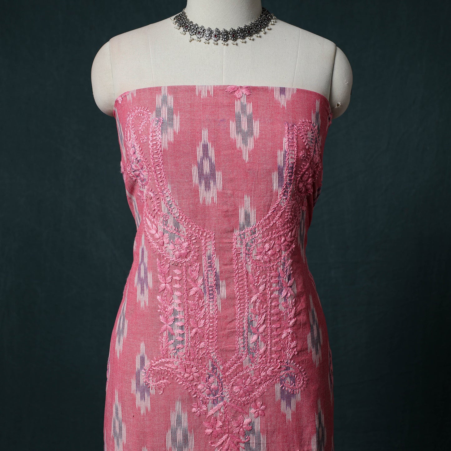 Lucknowi Chikankari Hand Embroidered Cotton Unstitched Kurta Material (2.7M) 14