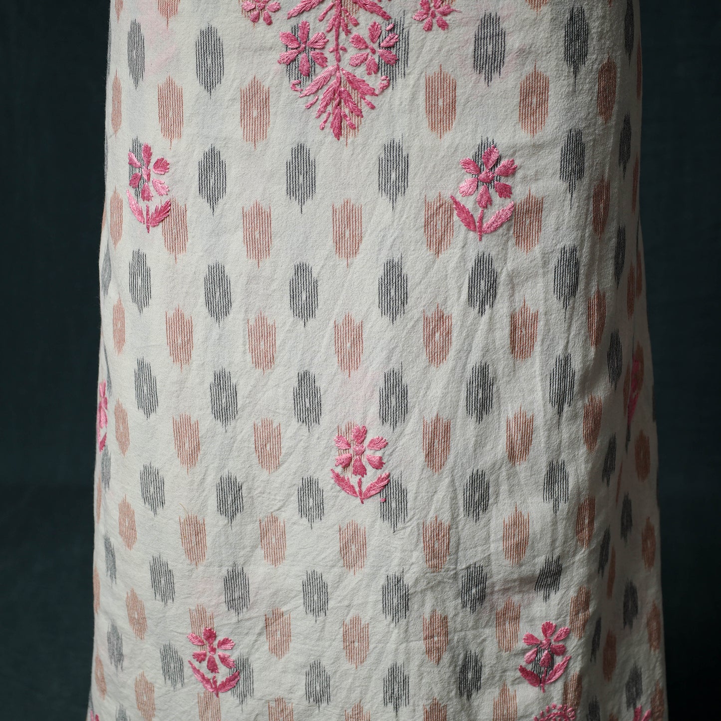 Lucknowi Chikankari Hand Embroidered Cotton Unstitched Kurta Material (2.7M) 16