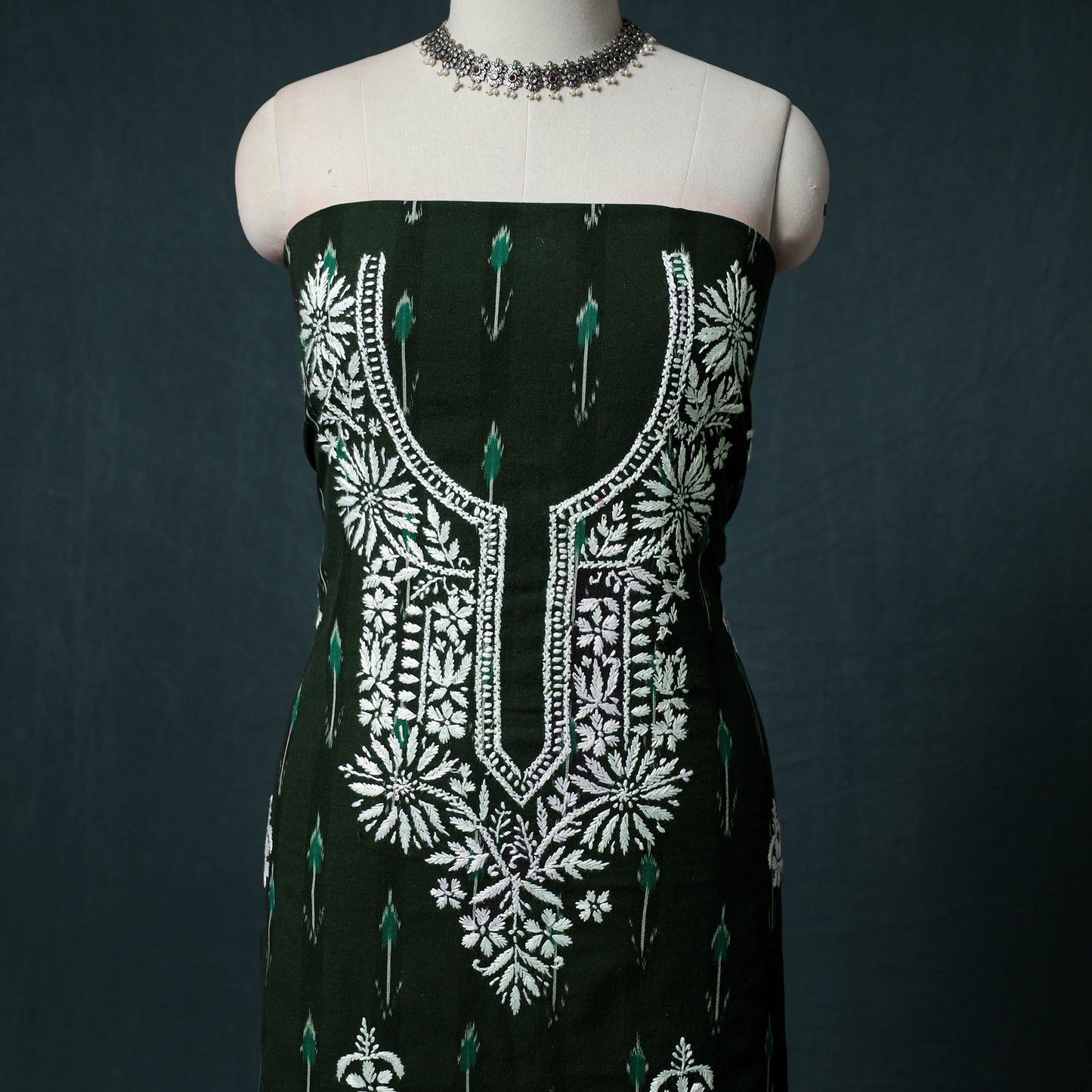 Lucknowi Chikankari Hand Embroidered Cotton Unstitched Kurta Material (2.7M) 17