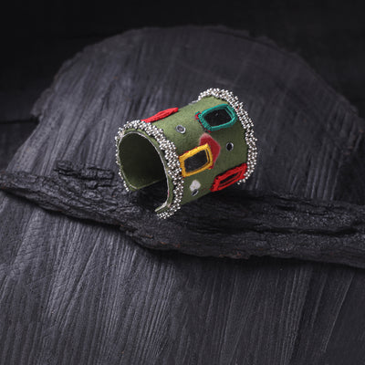 Fabart Ghungroo Mirror Work Handmade Cuff Bracelet (Adjustable) 16