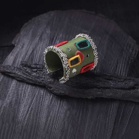 Fabart Ghungroo Mirror Work Handmade Cuff Bracelet (Adjustable) 16