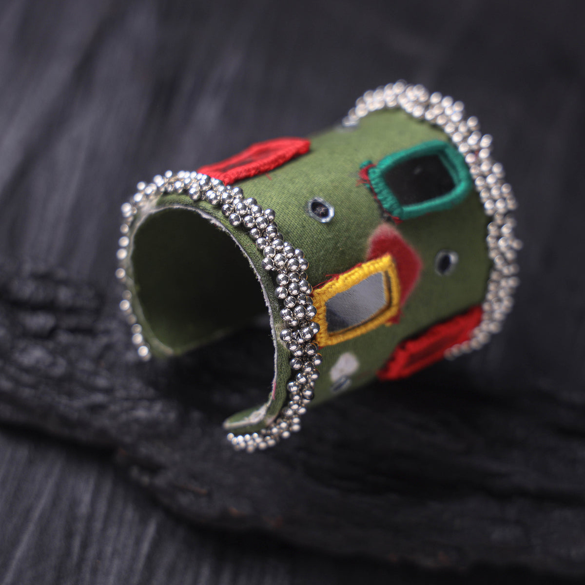 Fabart Ghungroo Mirror Work Handmade Cuff Bracelet (Adjustable) 16