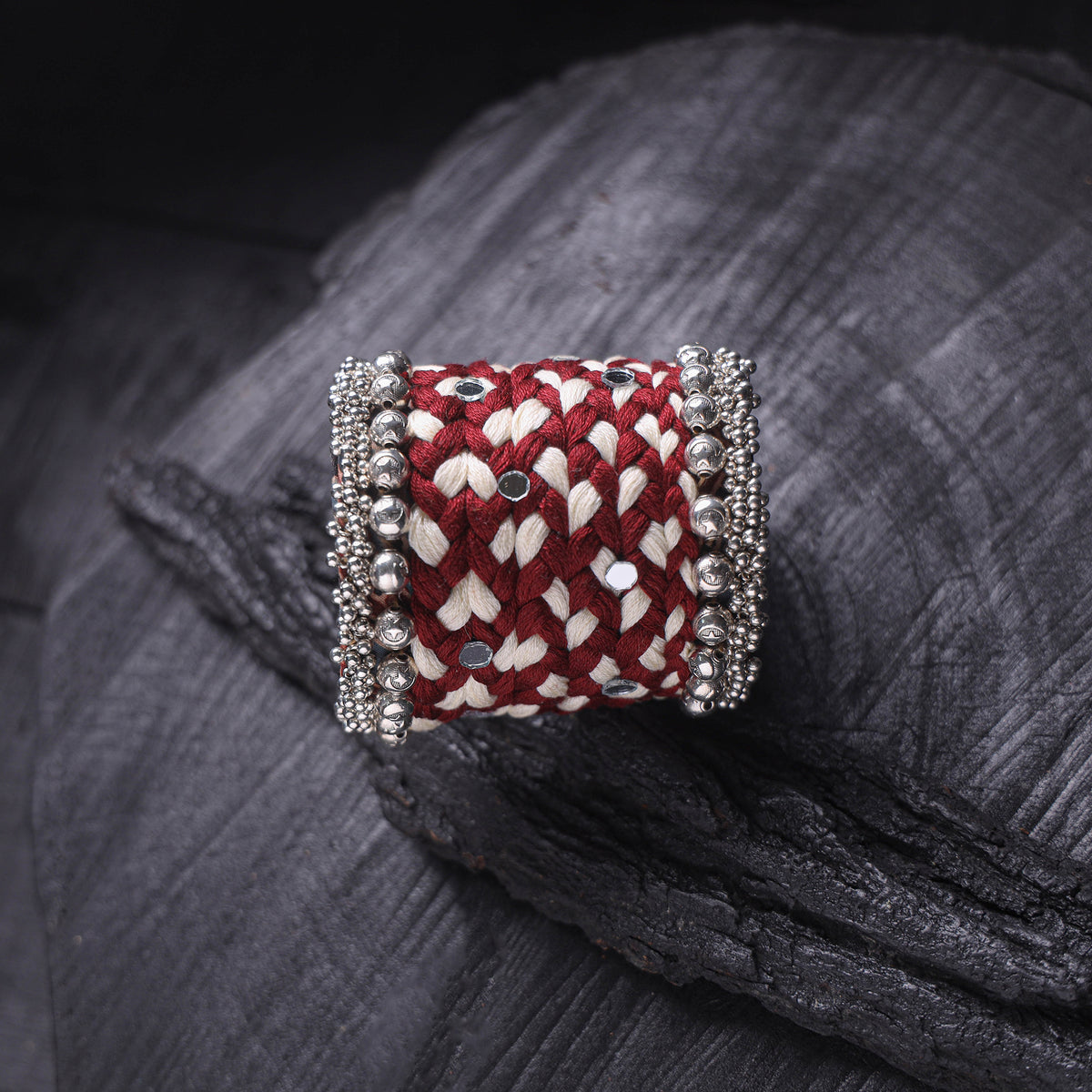 Fabart Ghungroo Mirror Work Handmade Cuff Bracelet (Adjustable) 17