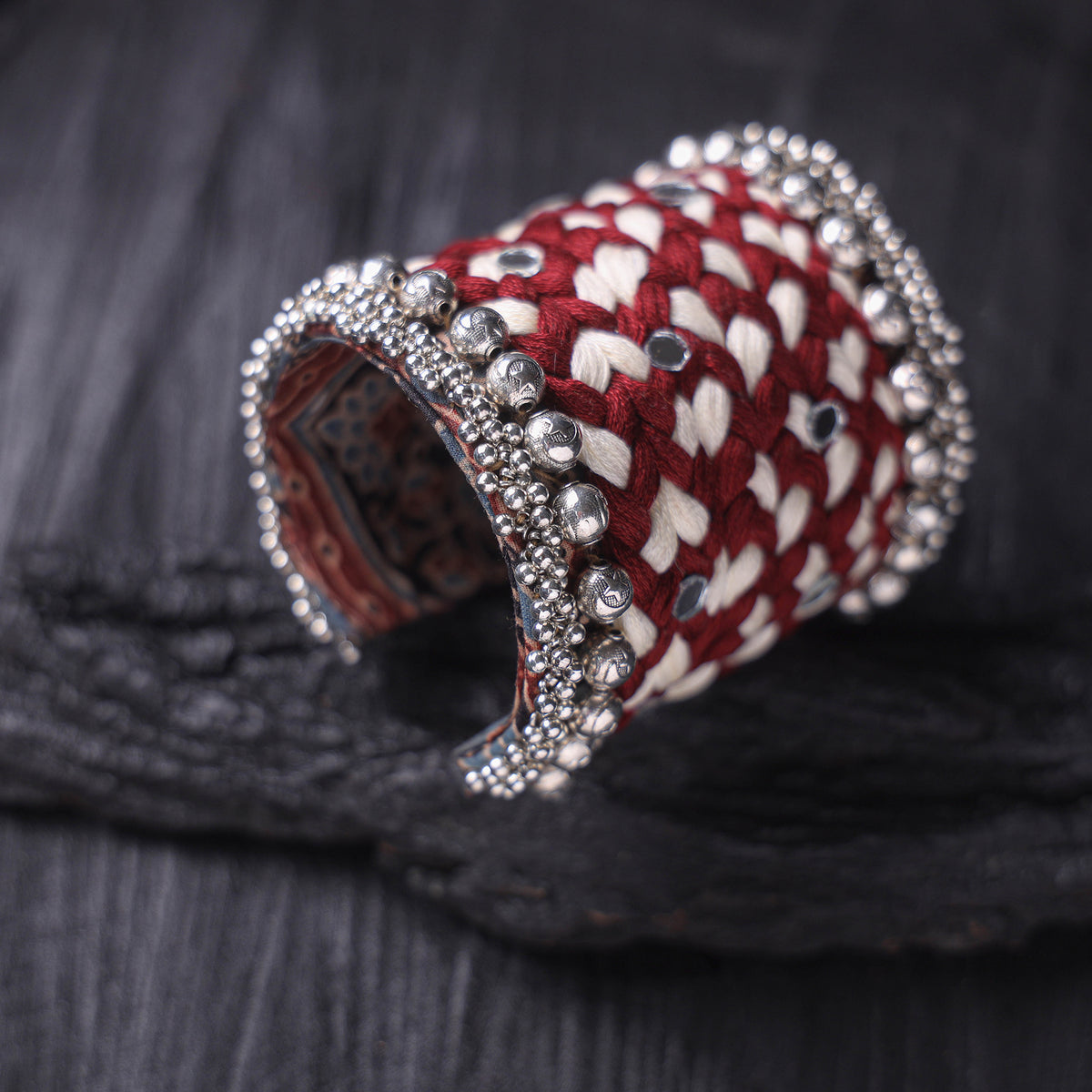 Fabart Ghungroo Mirror Work Handmade Cuff Bracelet (Adjustable) 17