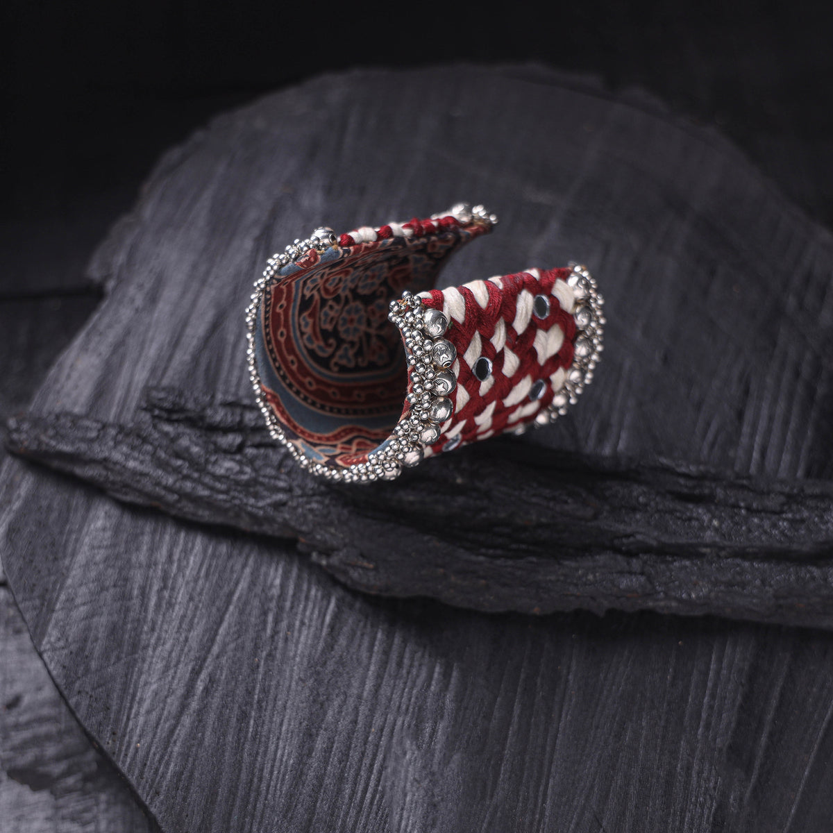 Fabart Ghungroo Mirror Work Handmade Cuff Bracelet (Adjustable) 17