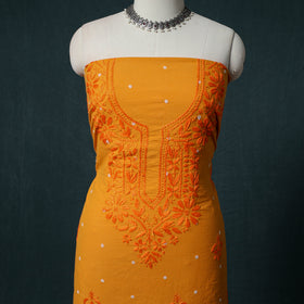 Lucknowi Chikankari Hand Embroidered Cotton Unstitched Kurta Material (2.7M) 20
