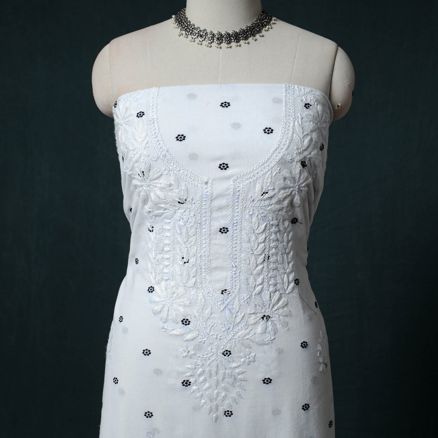 Lucknowi Chikankari Hand Embroidered Cotton Unstitched Kurta Material (2.7M) 22