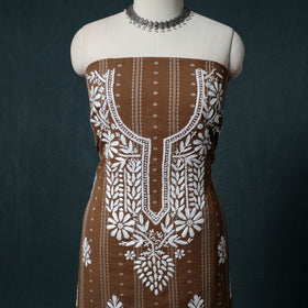 Lucknowi Chikankari Hand Embroidered Cotton Unstitched Kurta Material (2.7M) 23