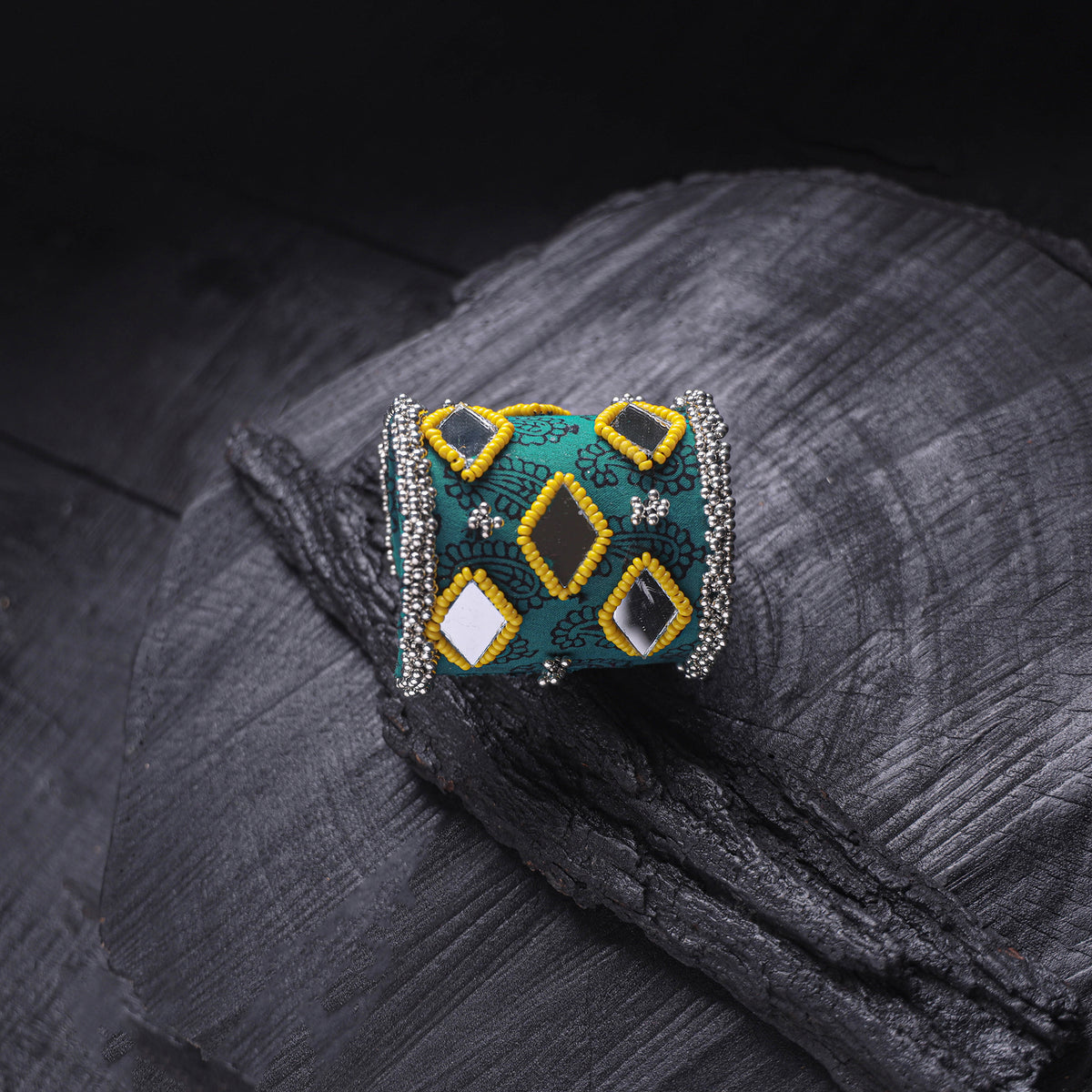 Fabart Ghungroo Mirror Work Handmade Cuff Bracelet (Adjustable) 24