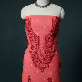 Lucknowi Chikankari Hand Embroidered Cotton Unstitched Kurta Material (2.7M) 24