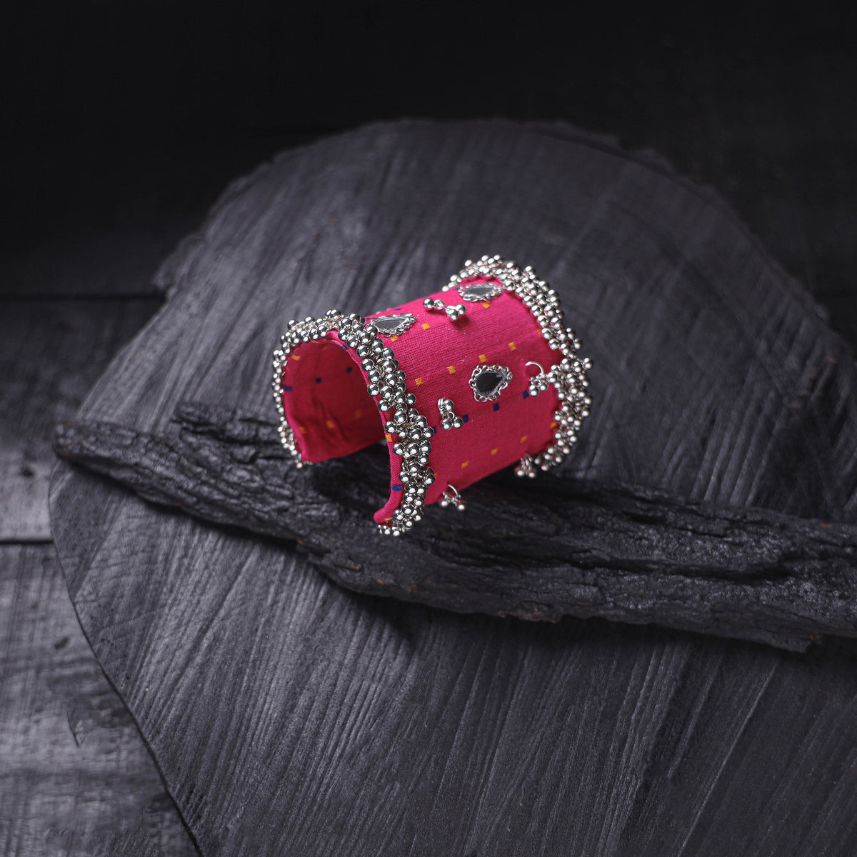 Fabart Ghungroo Mirror Work Handmade Cuff Bracelet (Adjustable) 26