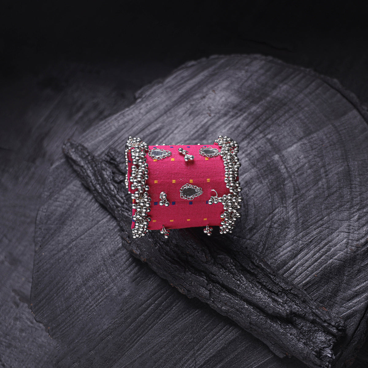 Fabart Ghungroo Mirror Work Handmade Cuff Bracelet (Adjustable) 26