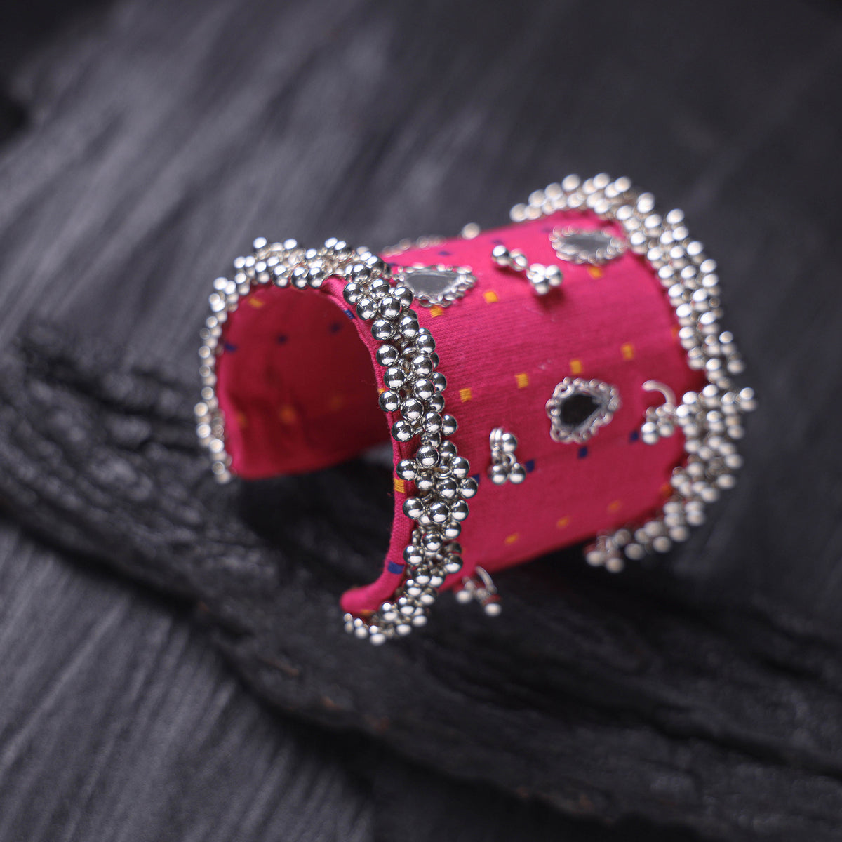Fabart Ghungroo Mirror Work Handmade Cuff Bracelet (Adjustable) 26