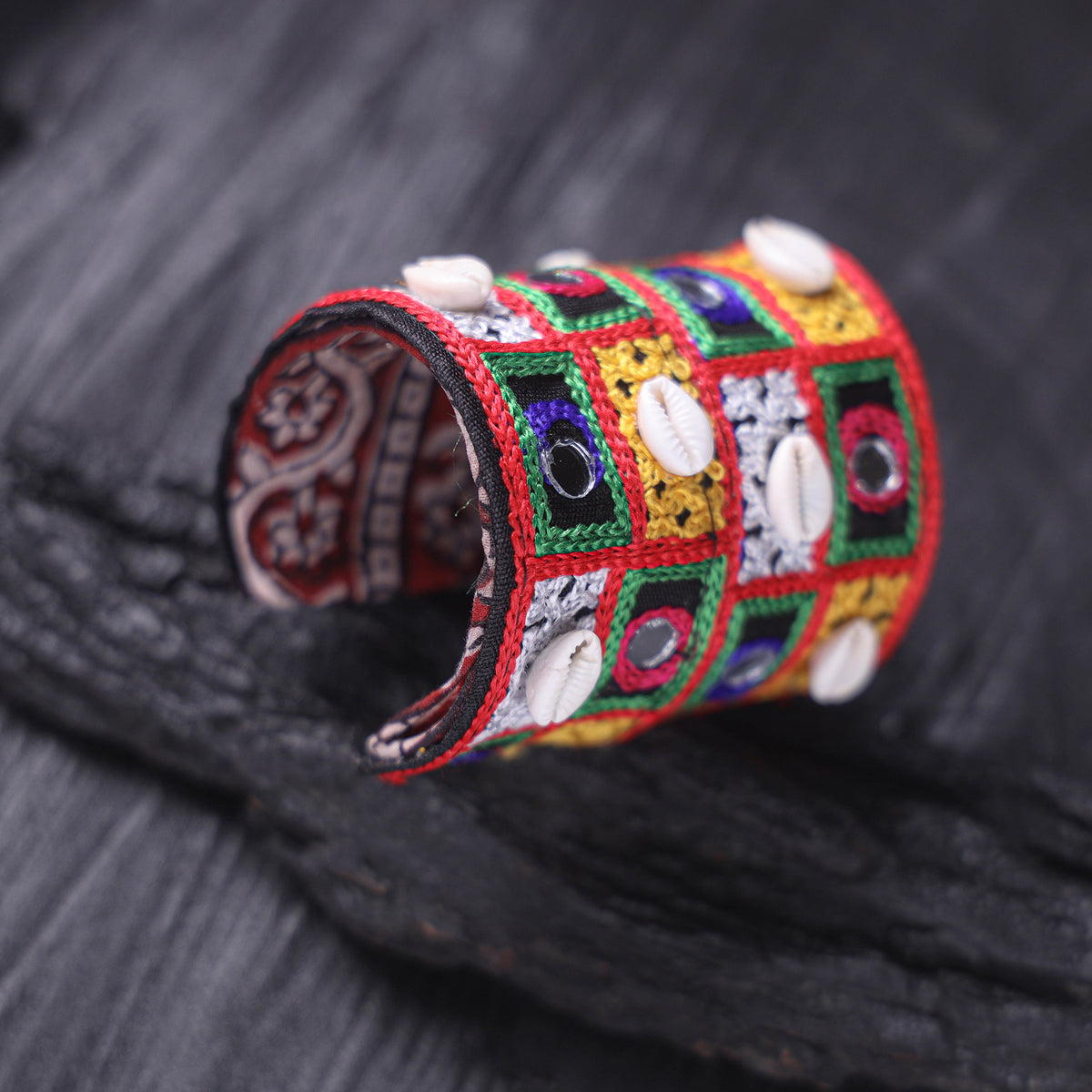 Fabart Mirror Shell Work Handmade Cuff Bracelet (Adjustable) 27