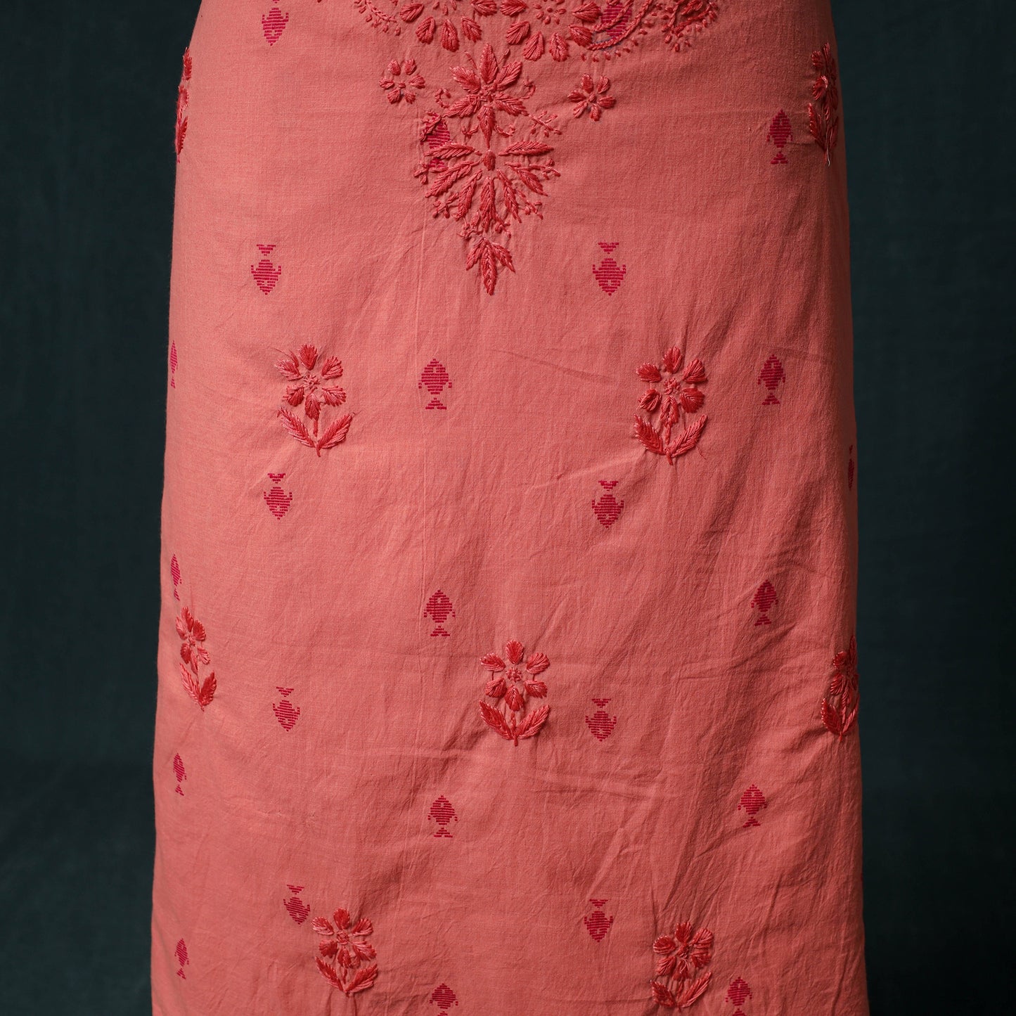Lucknowi Chikankari Hand Embroidered Cotton Unstitched Kurta Material (2.7M) 26