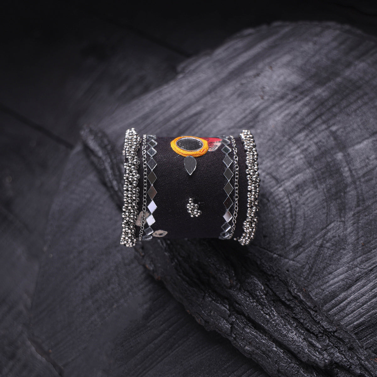 Fabart Ghungroo Mirror Work Handmade Cuff Bracelet (Adjustable) 30