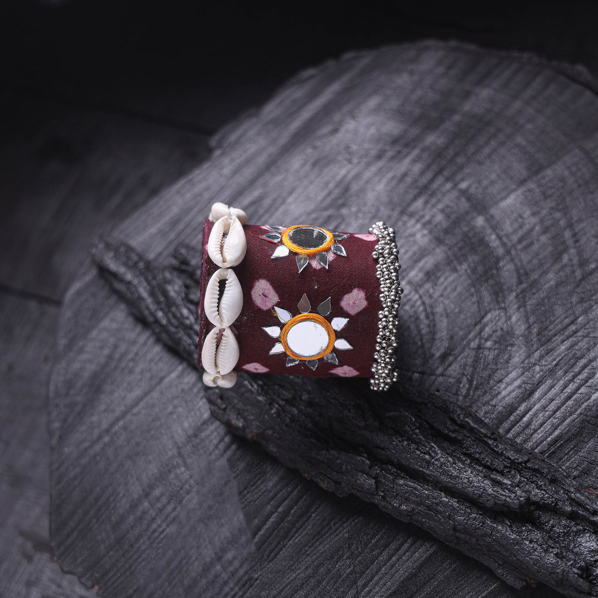 Fabart Mirror Shell Work Handmade Cuff Bracelet (Adjustable) 32