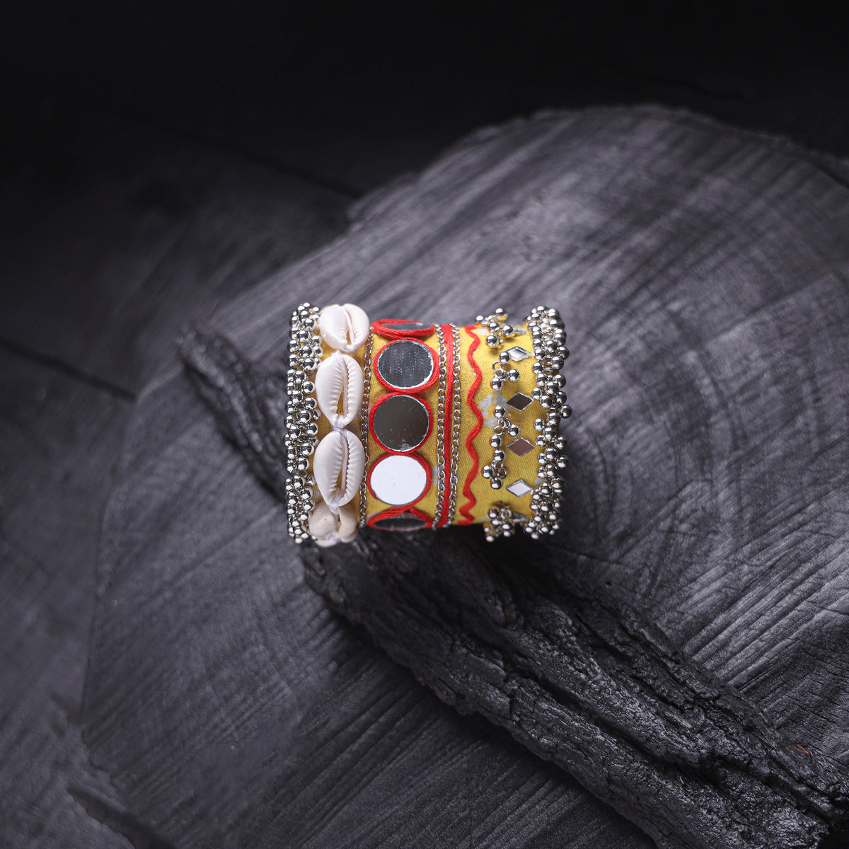 Fabart Ghungroo Shell Work Handmade Cuff Bracelet (Adjustable) 33