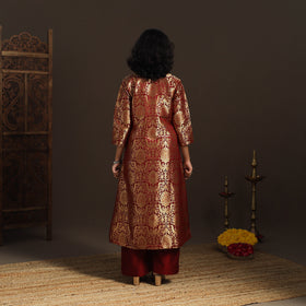 Red - brocade silk a-line banarasi kurta 07 - handcrafted
