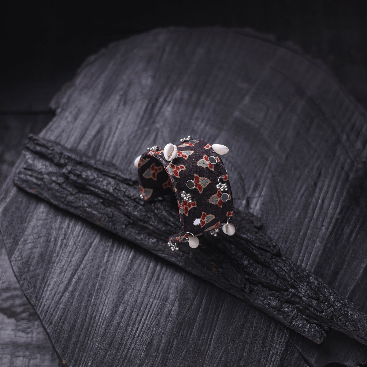 Fabart Ghungroo Shell Work Handmade Cuff Bracelet (Adjustable) 03