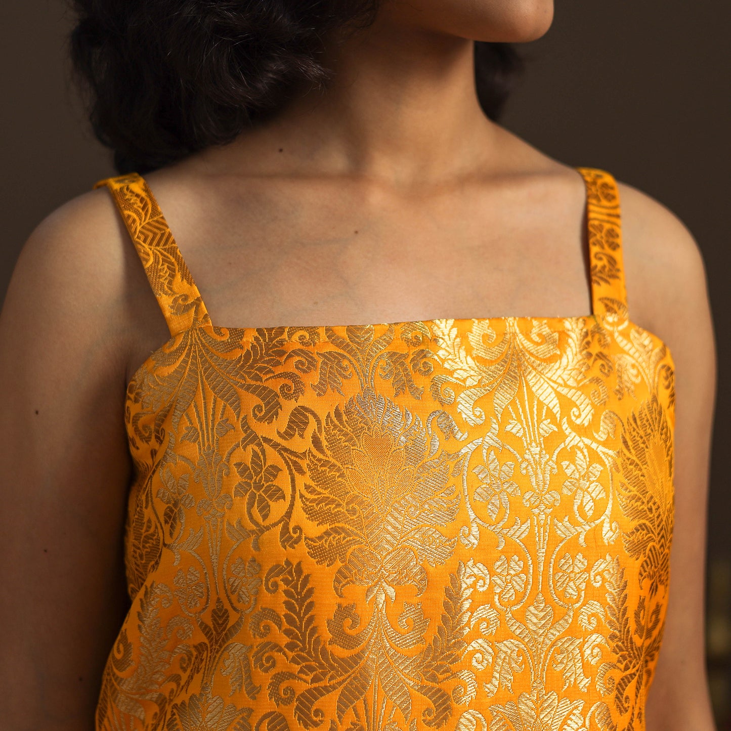 Yellow - brocade silk straight banarasi kurta 11