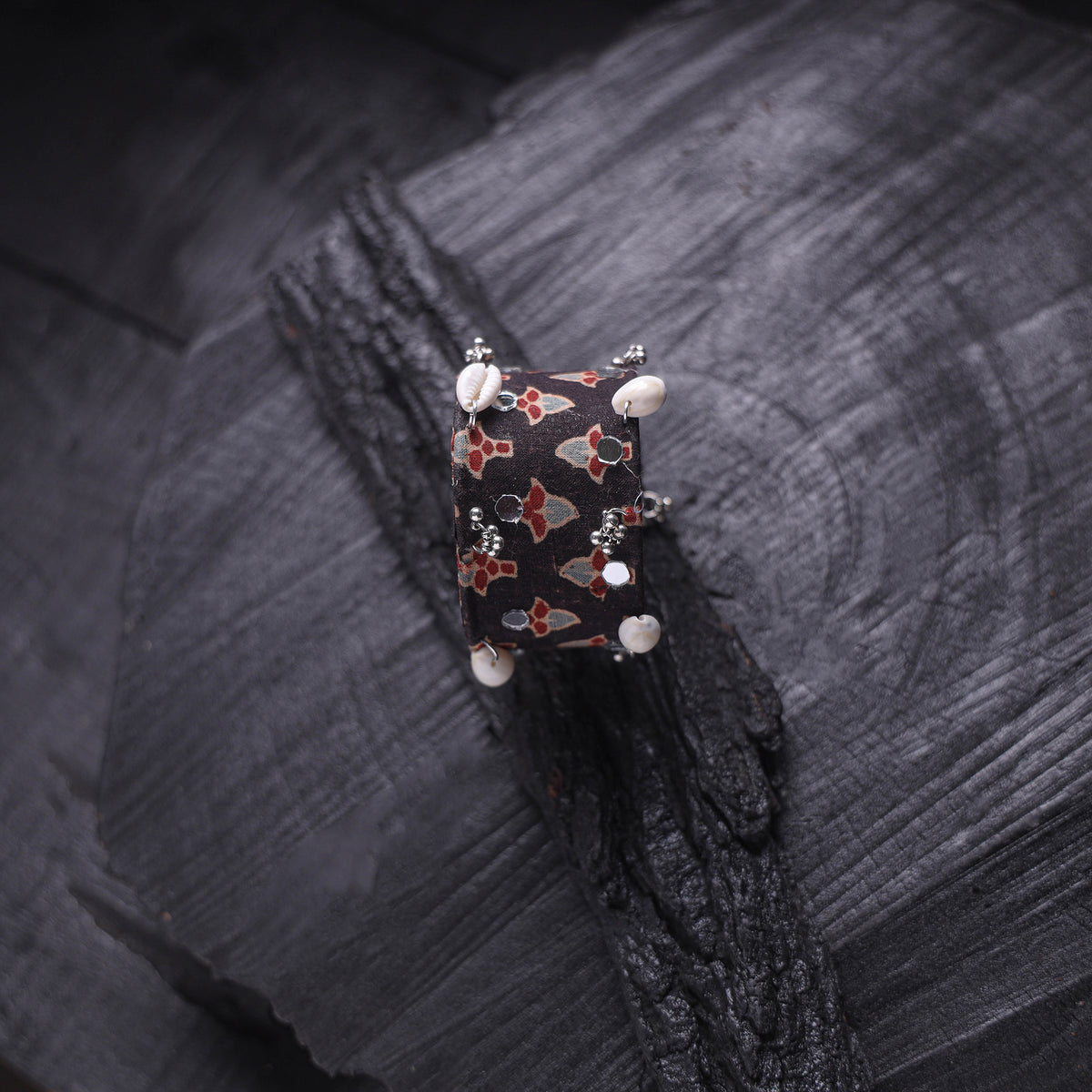 Fabart Ghungroo Shell Work Handmade Cuff Bracelet (Adjustable) 03