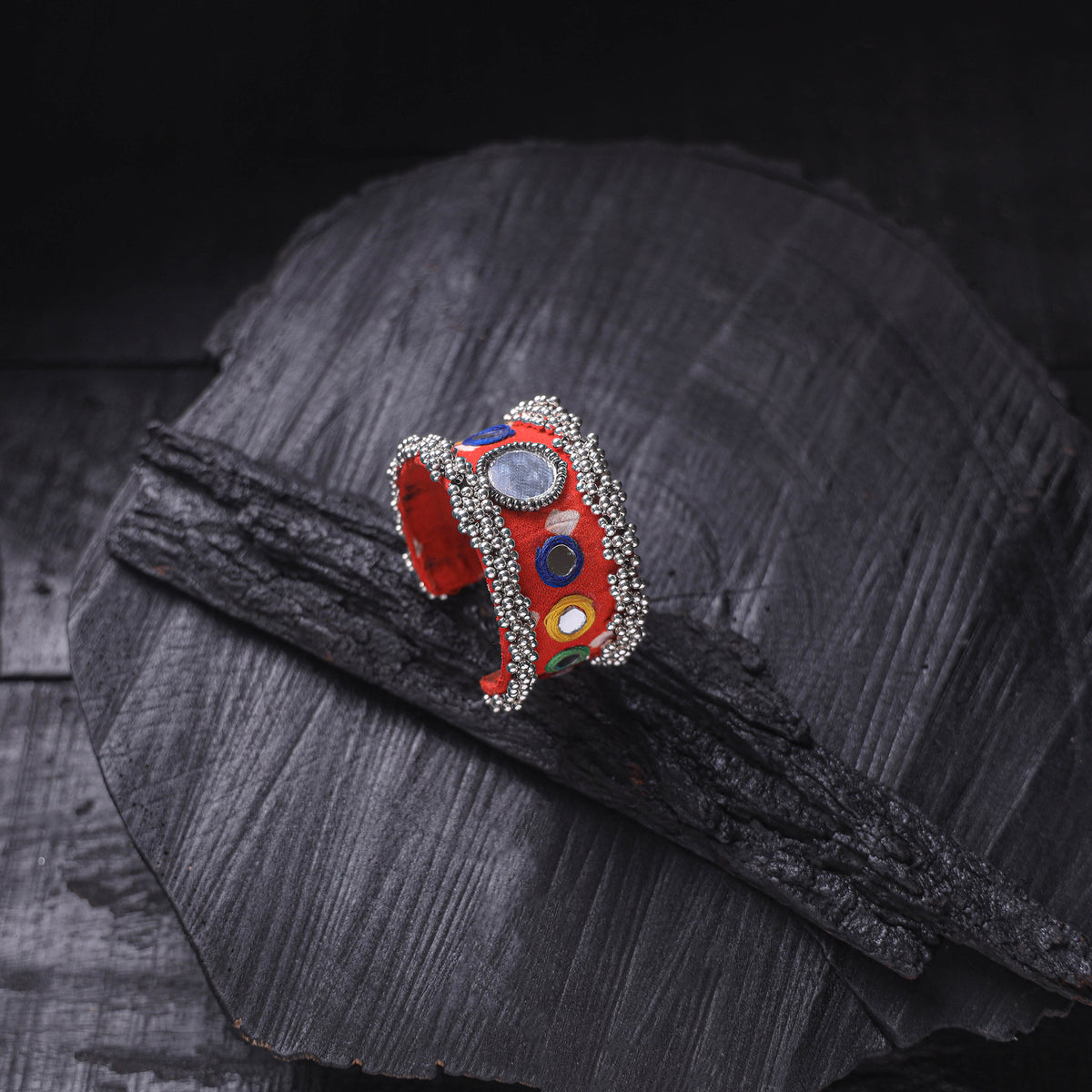 Fabart Ghungroo Mirror Work Handmade Cuff Bracelet (Adjustable) 04