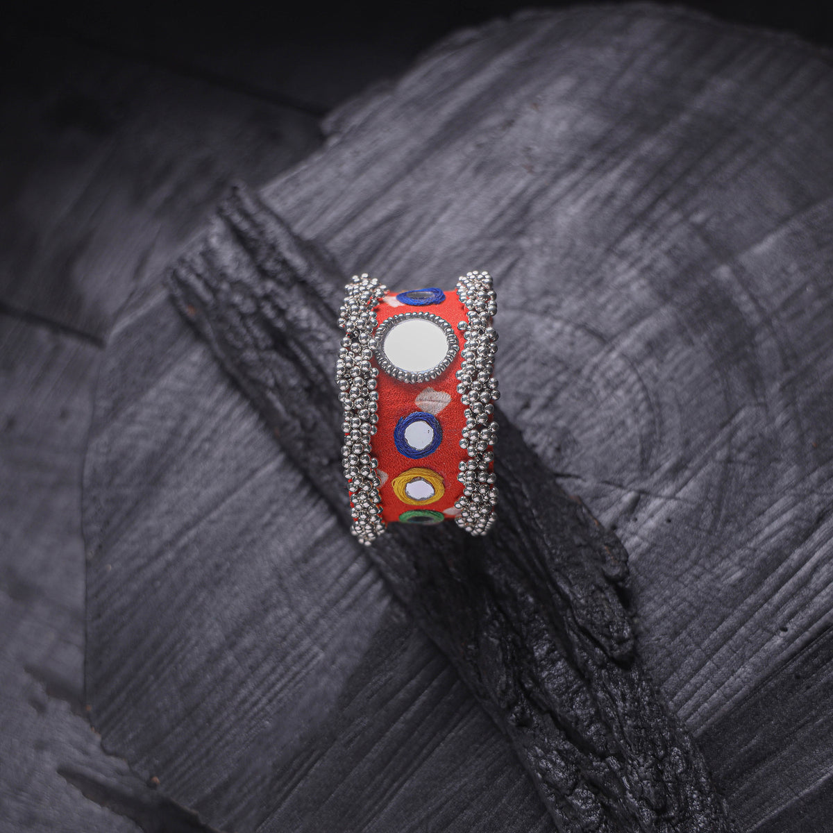 Fabart Ghungroo Mirror Work Handmade Cuff Bracelet (Adjustable) 04