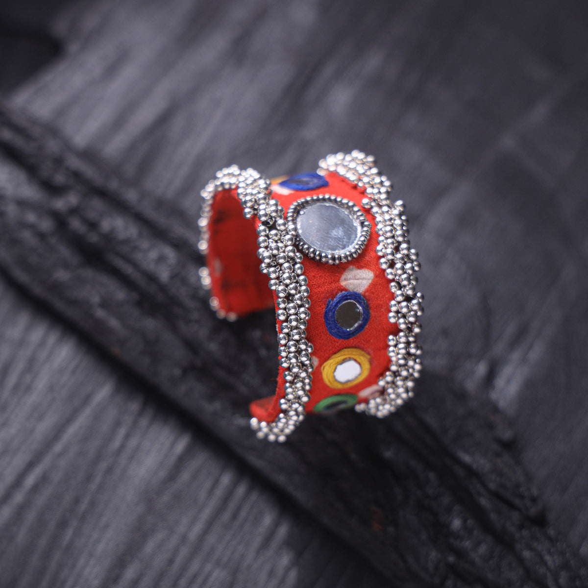Fabart Ghungroo Mirror Work Handmade Cuff Bracelet (Adjustable) 04