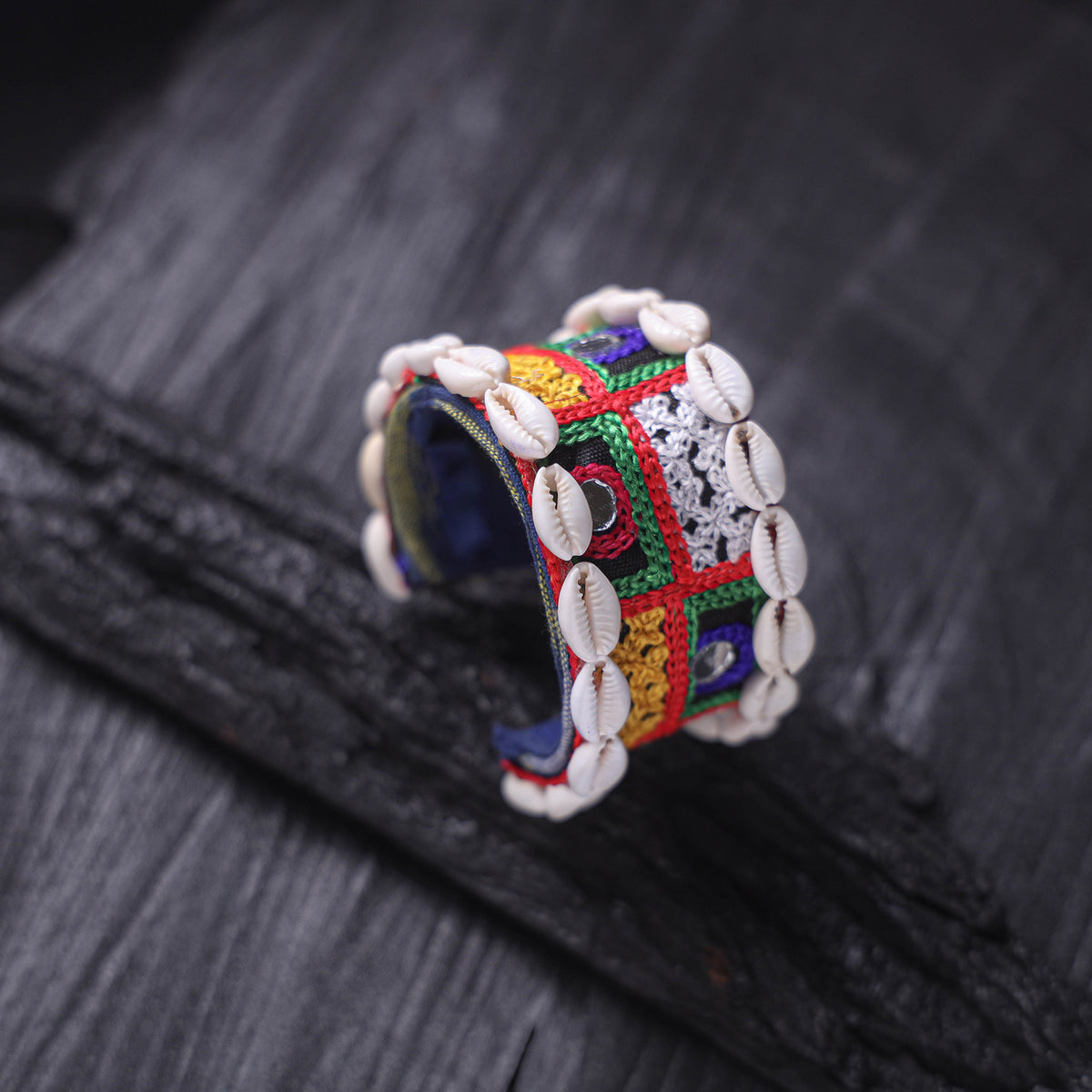 Fabart Mirror Shell Work Handmade Cuff Bracelet (Adjustable) 05