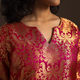 Pink - brocade silk a-line banarasi kurta 06 - handcrafted