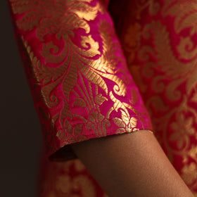 Pink - brocade silk a-line banarasi kurta 06 - handcrafted