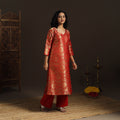 Red - brocade silk a-line banarasi kurta 03 - handcrafted
