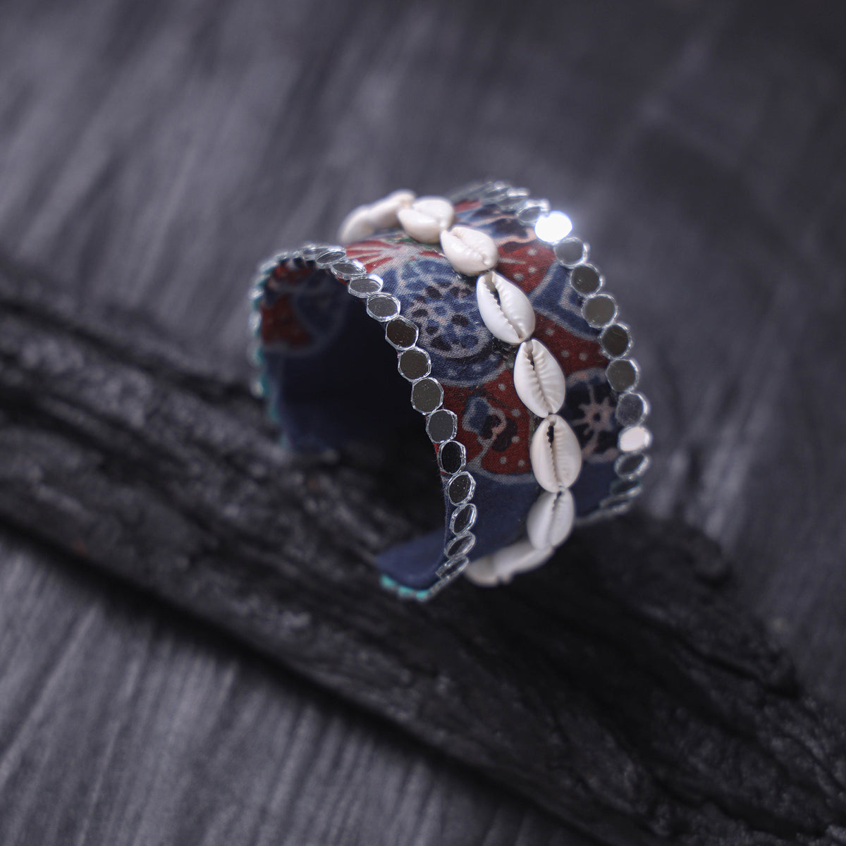 Fabart Mirror Shell Work Handmade Cuff Bracelet (Adjustable) 07