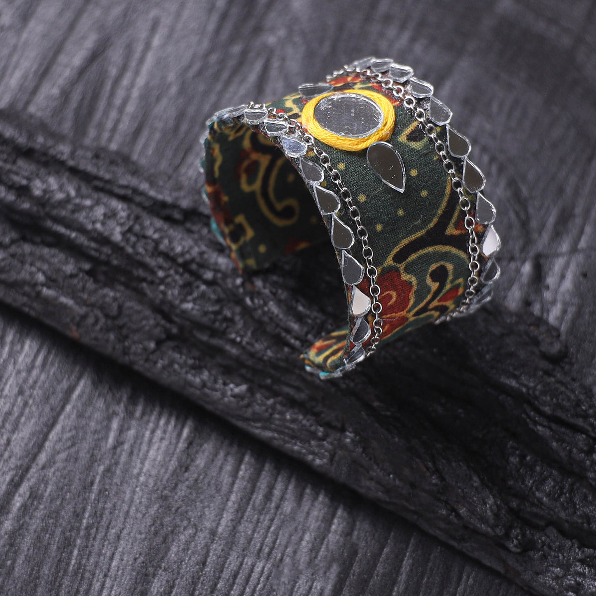 Fabart Mirror Work Handmade Cuff Bracelet (Adjustable) 08