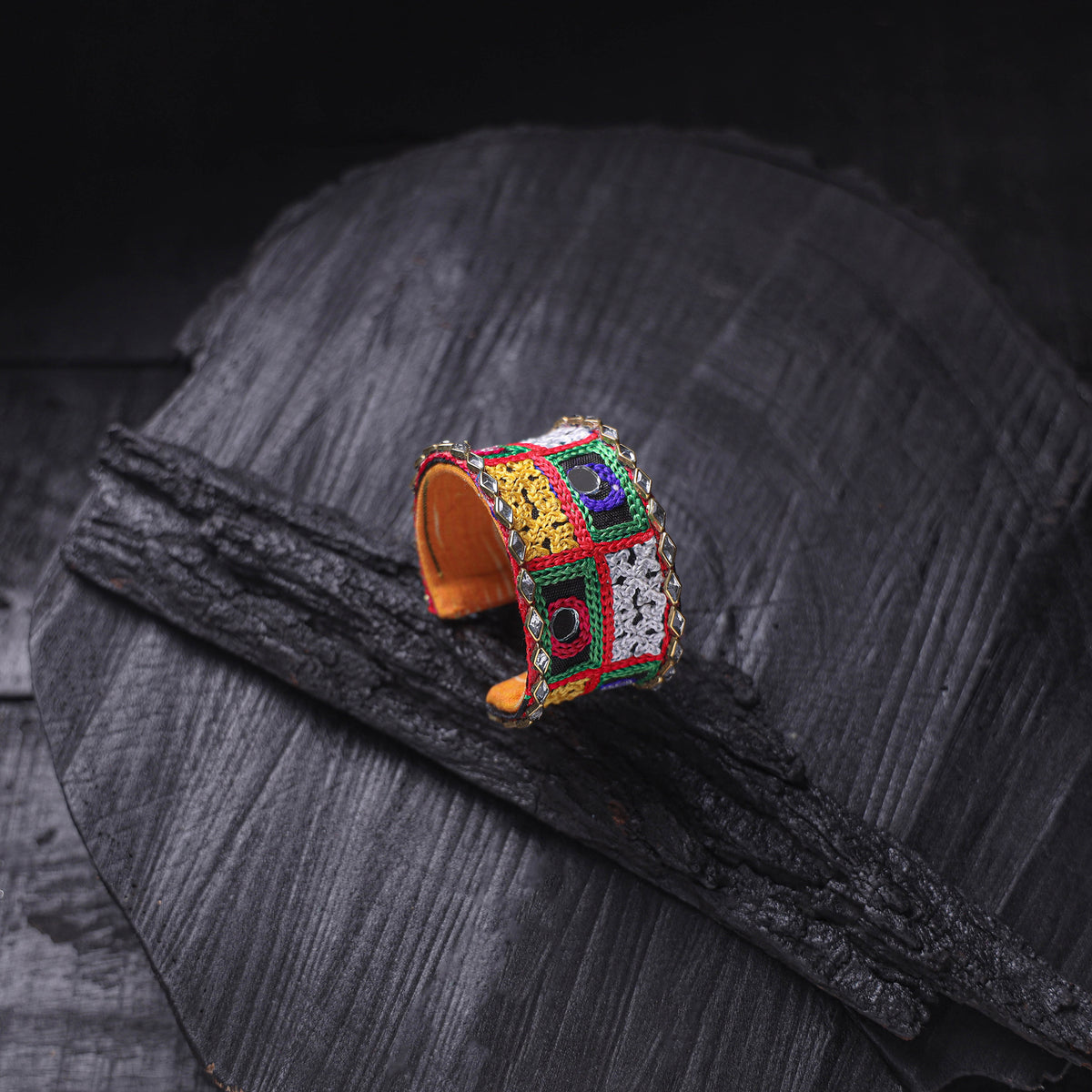 Fabart Mirror Work Handmade Cuff Bracelet (Adjustable) 10