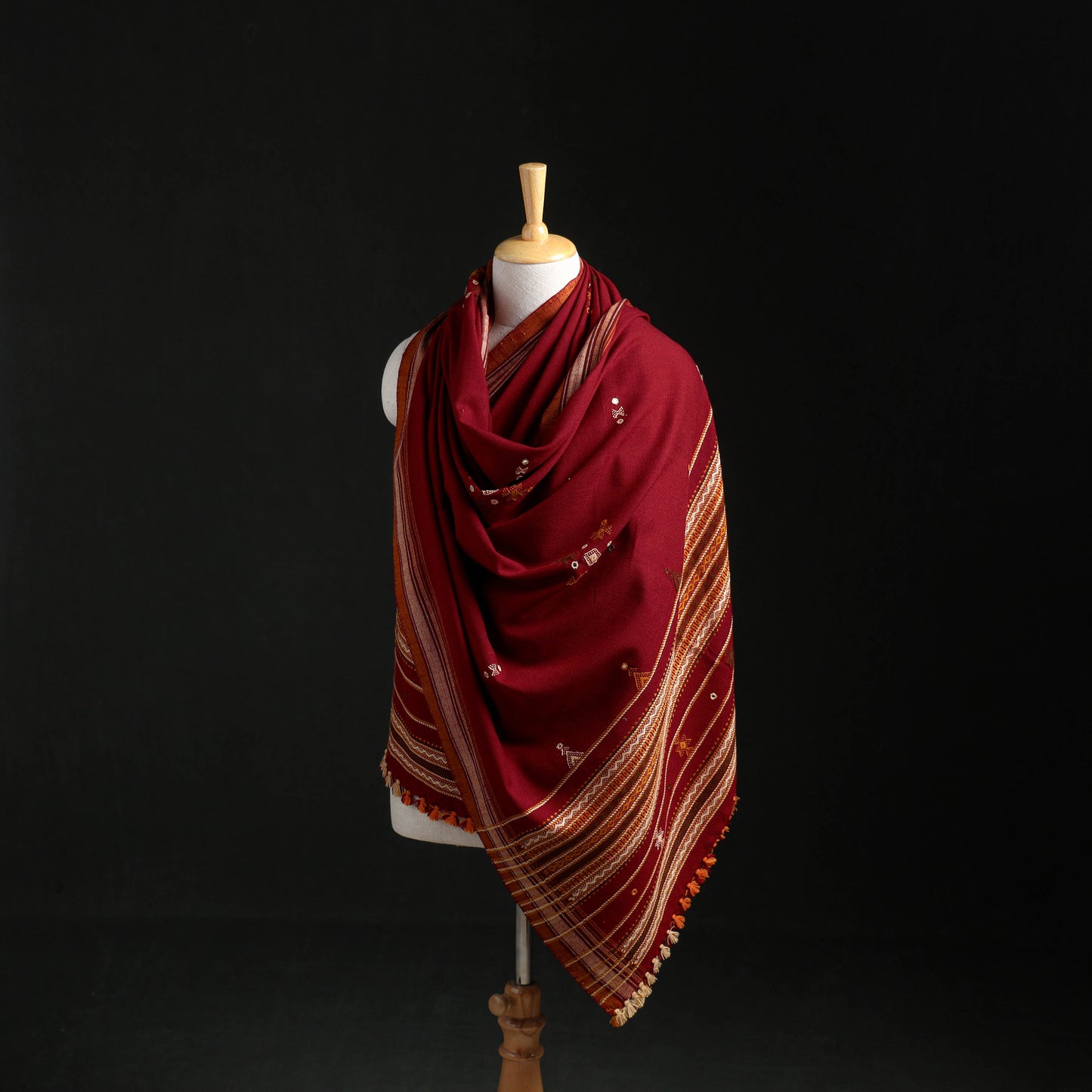 Kutch Handwoven Mirror Work Acrylic Wool Shawl 02